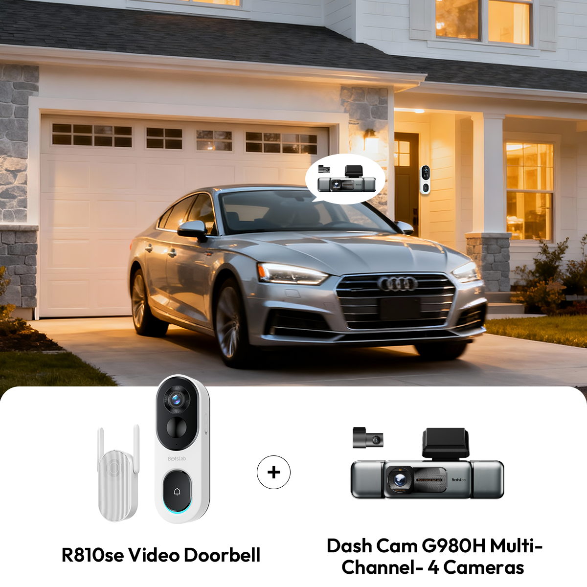 Sicherheitsbundle für Haus und Auto: G980H 4-Kanal-Dashcam + R810 SE Video-Türklingel