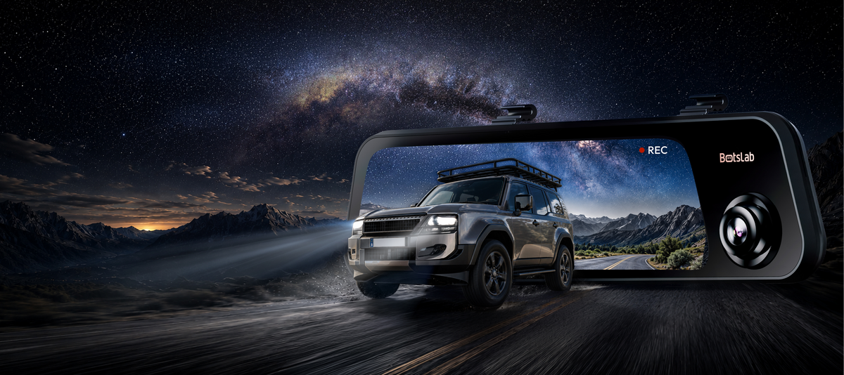 Botslab NightVue NV900 Spiegel-Dashcam bei einer Nachtfahrt