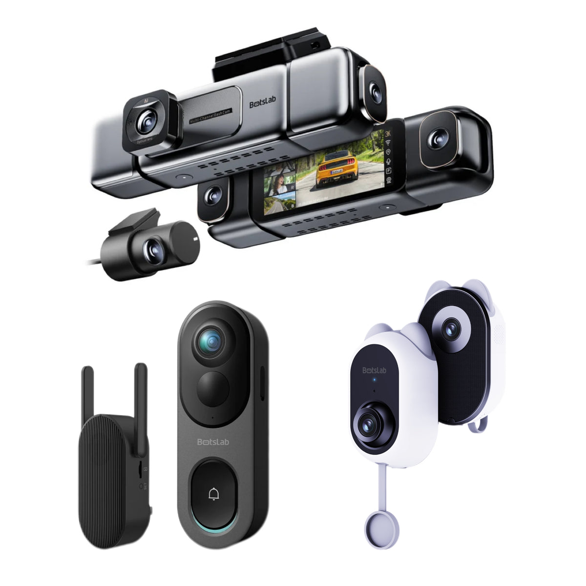 Sicherheitsbundle für Zuhause und unterwegs: G980H Dashcam mit 4 Kameras + R810 Türklingel + W101 Fensterkamera