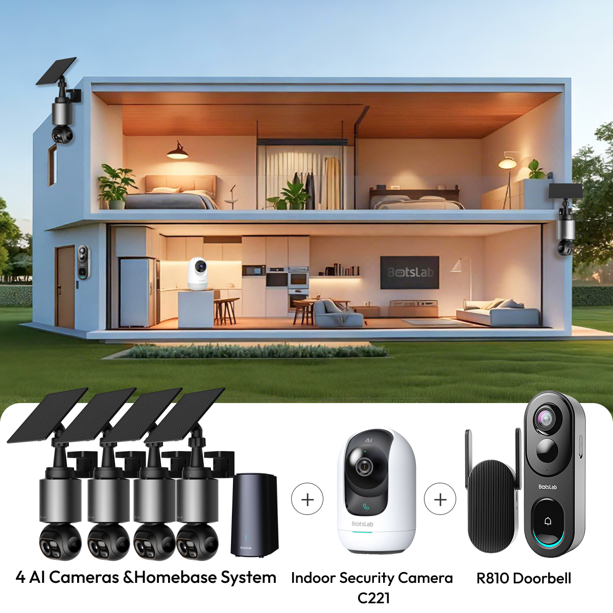 Sicherheitspaket für zu Hause: W510 (4-Kamera-Set) + C221 + R810