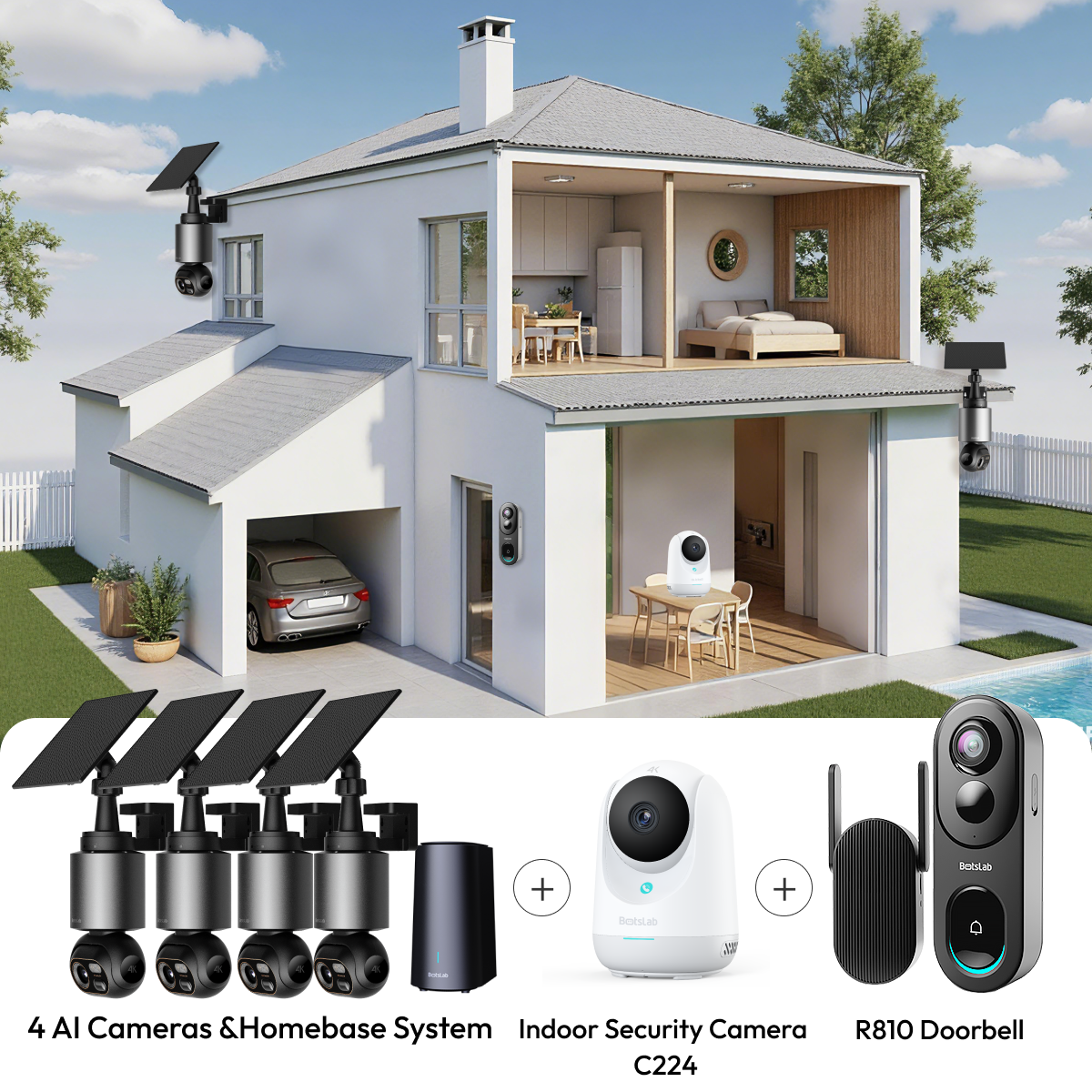 Heimüberwachungs-Bundle: W510 (4-Kamera-Set) + C224 + R810