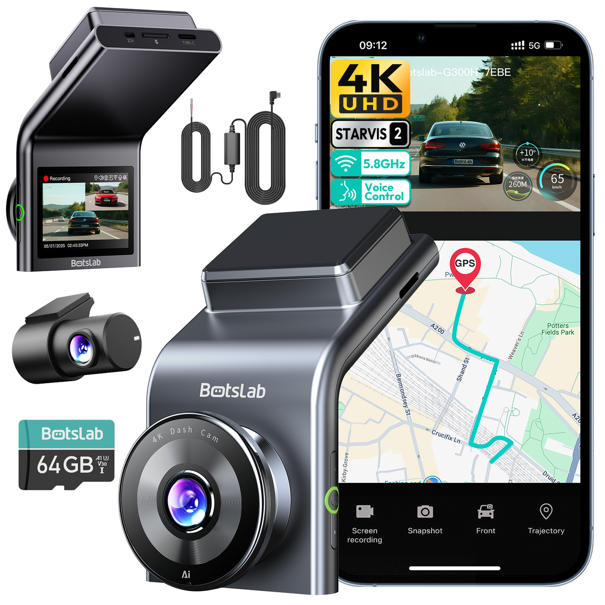 Sicherheitspaket für Zuhause und unterwegs: W510-4-Kamera-Set + G300H Plus-Dashcam