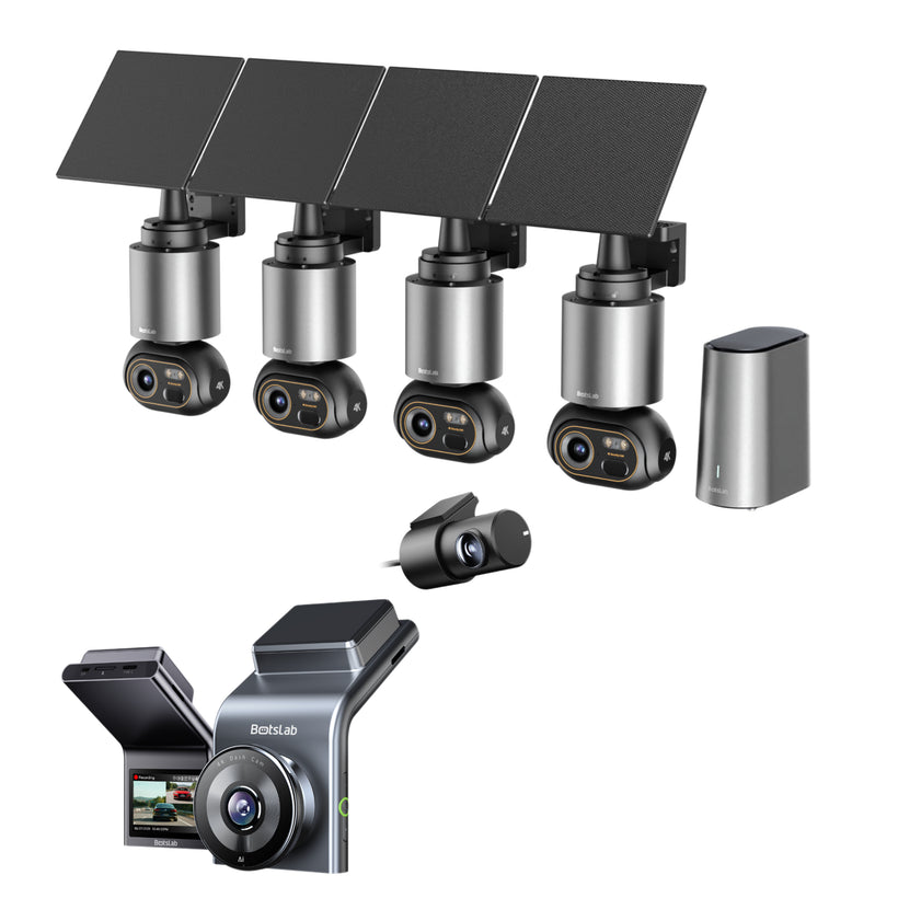 Sicherheitspaket für Zuhause und unterwegs: W510-4-Kamera-Set + G300H Plus-Dashcam