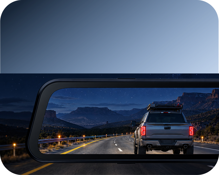 Rear traffic displayed on the mirror dash cam