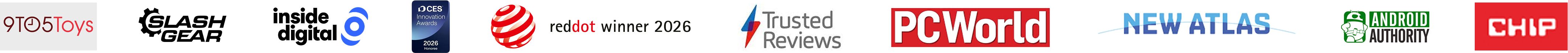 9to5Toys, SlashGear, inside digital, CES Innovation Awards, Red Dot winner 2026, Trusted Reviews, PCWorld, New Atlas, Android Authority and CHIP